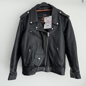 Milwaukee Leather Jacket Women 5XL Black Motorcycle Belted Zip Out Liner LKL2701